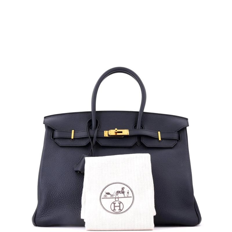 Hermes Birkin Handbag Blue Clemence with Gold Hardware 35 - 2
