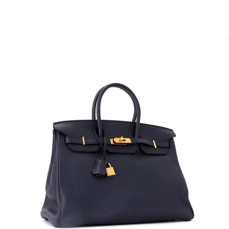 Hermes Birkin Handbag Blue Clemence with Gold Hardware 35 - 3
