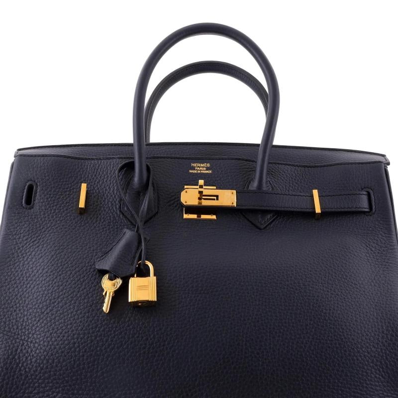 Hermes Birkin Handbag Blue Clemence with Gold Hardware 35 - 6