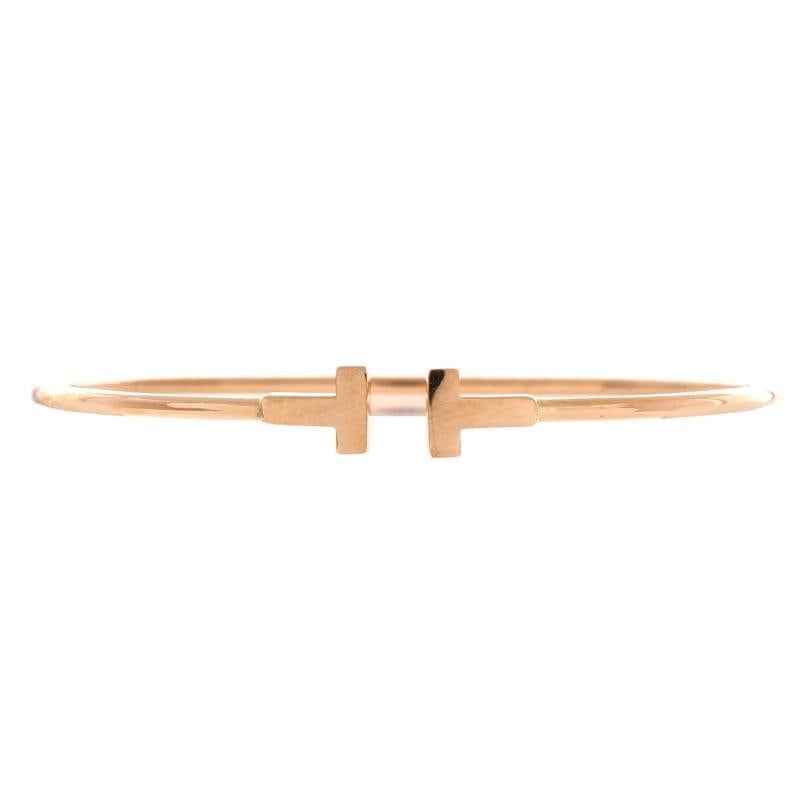 Tiffany & Co. T Wire Bracelet 18K Rose Gold Narrow: Measurements: Circumference: 6.50 ", Width: 1.95 mm . Condition: Pre-owned - Good,Brand: Tiffany & Co.,Main Stone: Unknown,Metal: 18K Rose Gold,Metal Purity: 18K,Style: Bracelet,Type: Bracelet,Color: