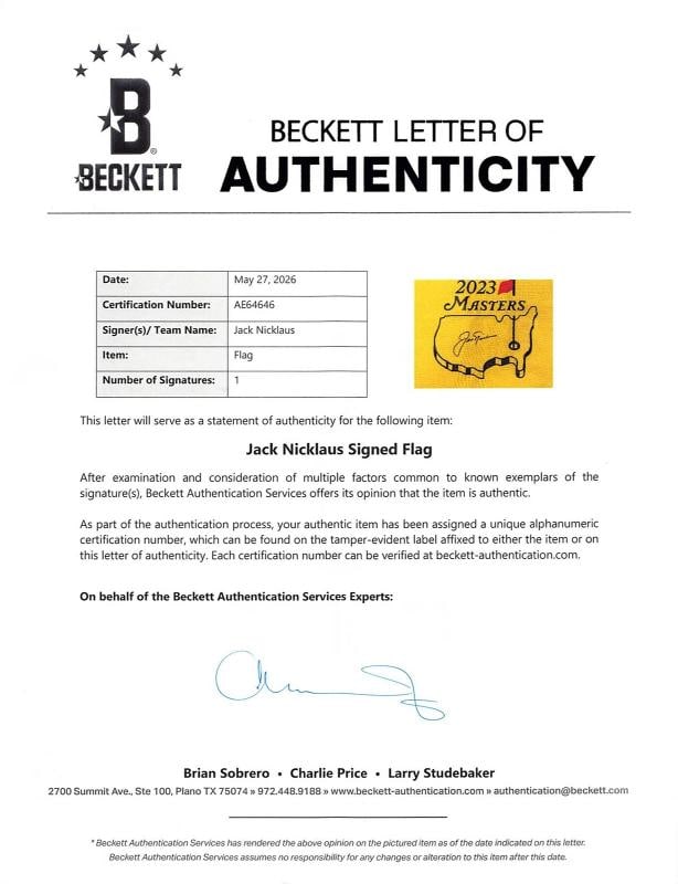 Jack Nicklaus Authentic Signed & Framed 2023 Masters Pin Flag BAS #AE64646 - 3
