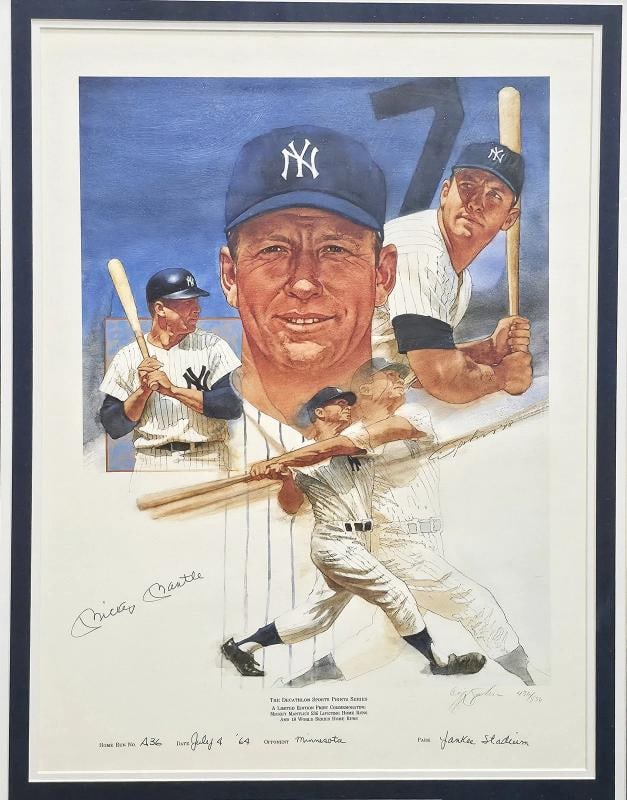 Mickey Mantle Signed Framed 18x24 Litho Photo Yankees #436/556 JSA - 2