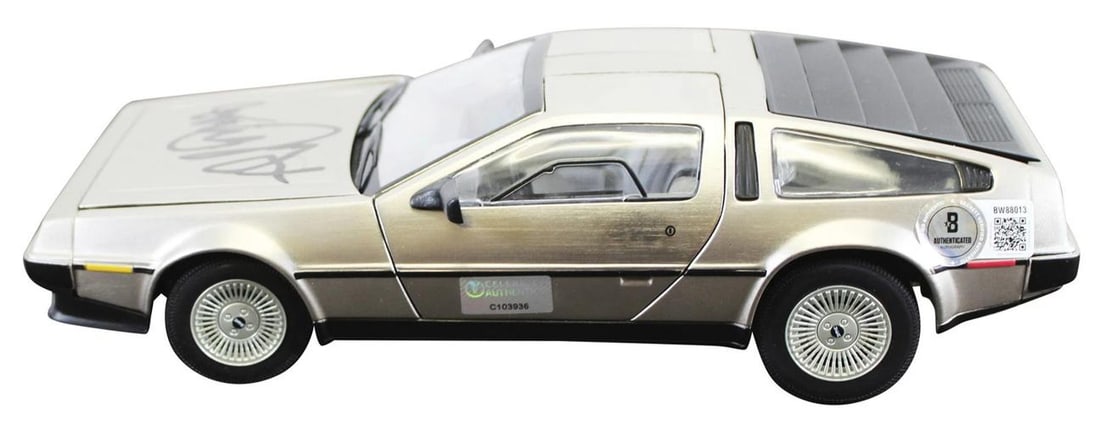 Michael J. Fox Back To The Future Signed 1:18 Die Cast DeLorean BAS #BW88013 - 6