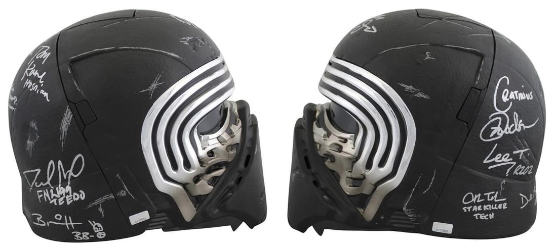 Star Wars (13) Driver, Herring, Towersey, Rose Signed Kylo Ren FS Helmet BAS: Signed by Adam Driver, Brian Herring, Lee Towersey, Tim Rose, Mike Quinn, Tom Kane, Mark Dodson, Catherine Taber, Paul Kasey, David Acord, Derek Arnold, Matthew Wood and Orly Schuchmacher of Star Wars