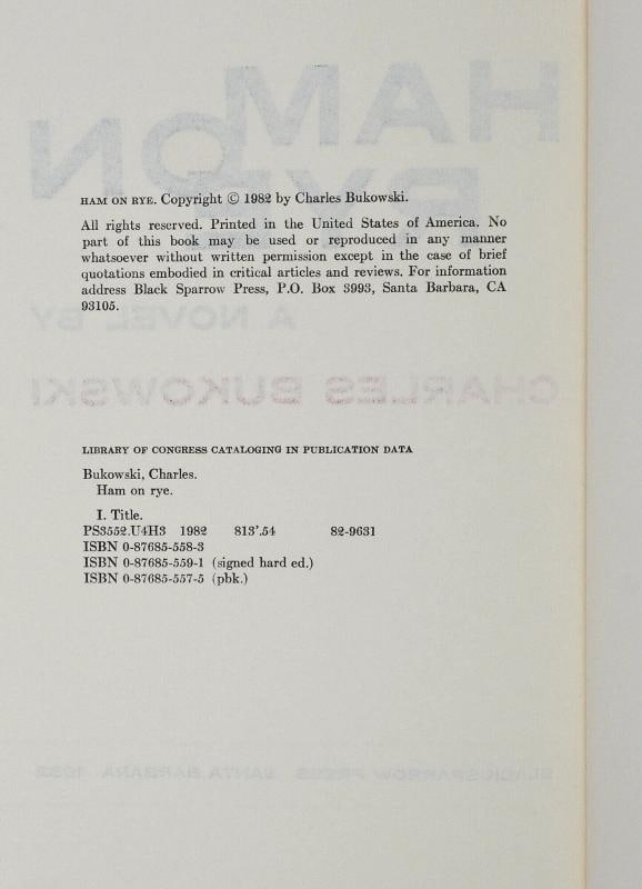 Ham on Rye ~ SIGNED by CHARLES BUKOWSKI ~ First Edition ~ 1st Printing 1982 - 6