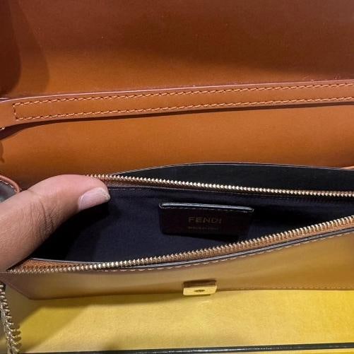 Fendi Signature Roma Logo Wallet on Chain Brown Leather Crossbody Bag - 12