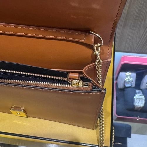 Fendi Signature Roma Logo Wallet on Chain Brown Leather Crossbody Bag - 13