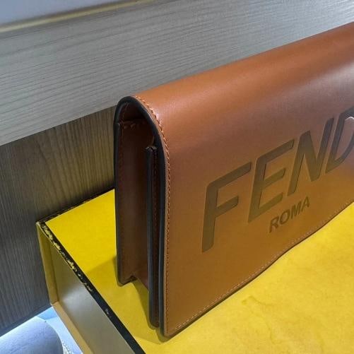 Fendi Signature Roma Logo Wallet on Chain Brown Leather Crossbody Bag - 14