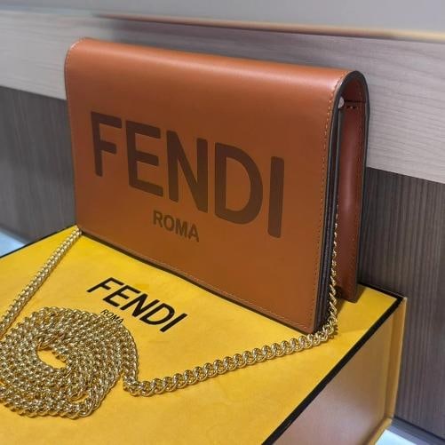 Fendi Signature Roma Logo Wallet on Chain Brown Leather Crossbody Bag - 3