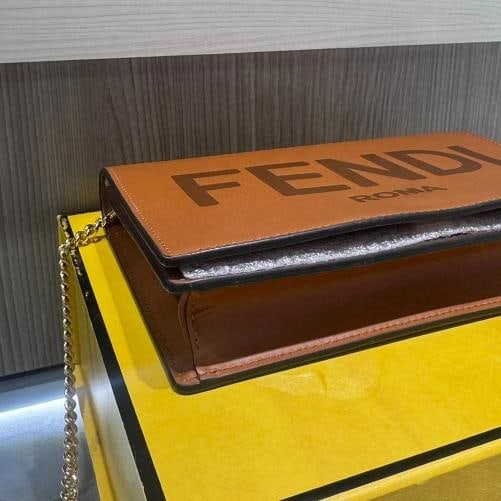 Fendi Signature Roma Logo Wallet on Chain Brown Leather Crossbody Bag - 6