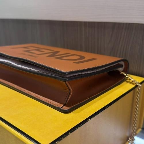 Fendi Signature Roma Logo Wallet on Chain Brown Leather Crossbody Bag - 7