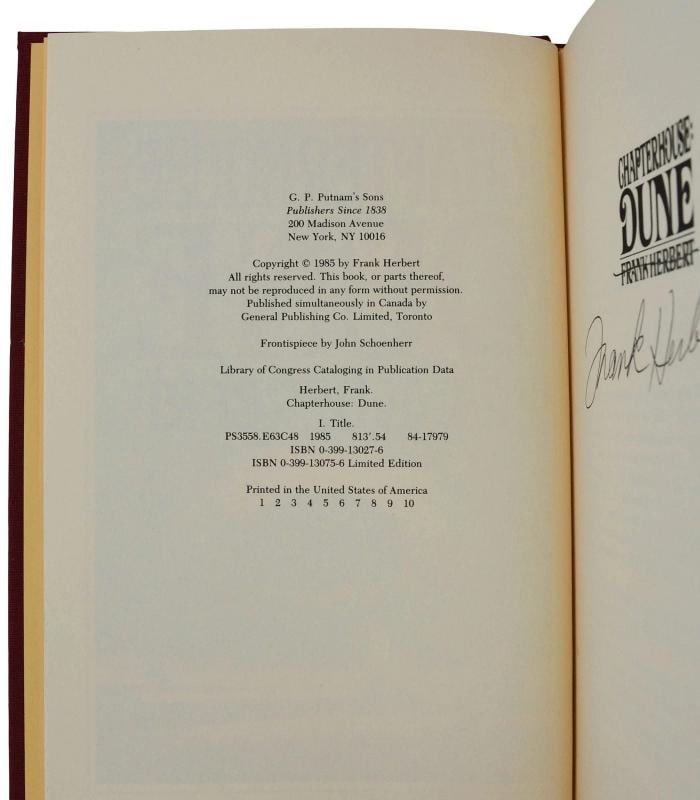 Chapterhouse: Dune ~ SIGNED by FRANK HERBERT ~ Limited First Edition ~ 1st 1985 - 7