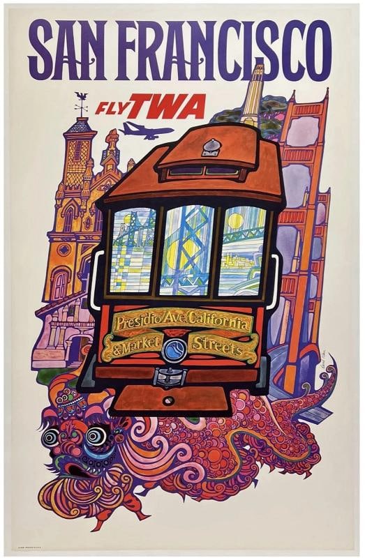 Original Vintage Poster SAN FRANCISCO FLY TWA Airline Travel Tourism KLEIN OL (1 of 5)