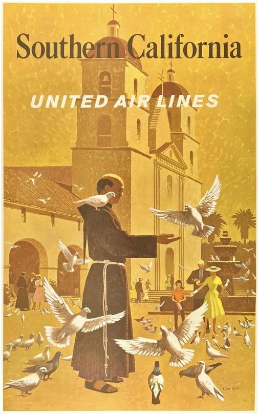 Original Vintage Poster SOUTHERN CALIFORNIA UNITED AIR LINES Airline Travel OL (1 of 5)
