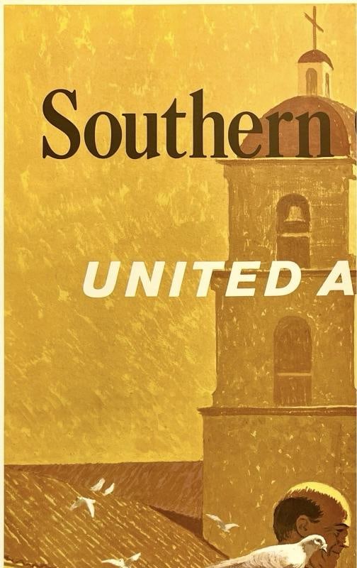 Original Vintage Poster SOUTHERN CALIFORNIA UNITED AIR LINES Airline Travel OL - 2