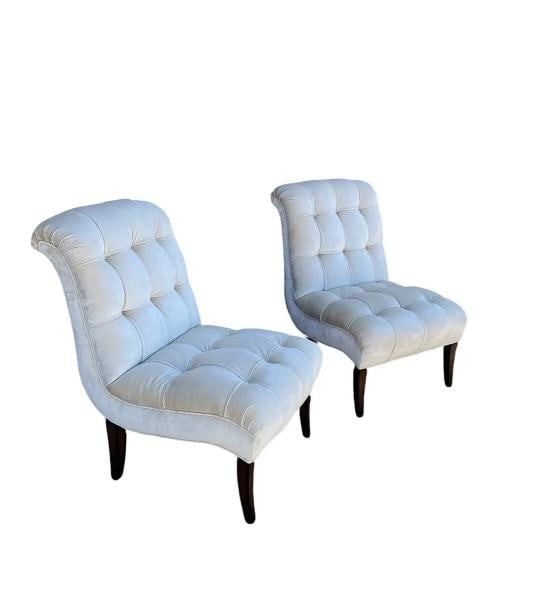 Pair of Custom Upholstered High End Tufted Accent Chairs Orig MSRP $3500 each: Width:26" Depth:22" Height:36" Seat Height:16". Condition: Used,Department: Adult,Item Height: 36 in,Item Width: 21 in,Type: Accent Chair,Features: Tufted, Upholstered,Color: Beige,Item Length: 25
