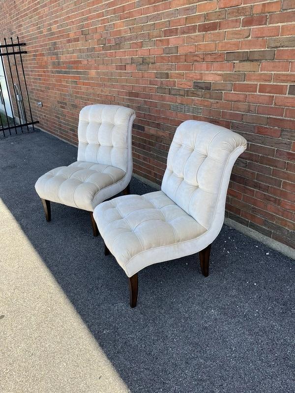 Pair of Custom Upholstered High End Tufted Accent Chairs Orig MSRP $3500 each - 3