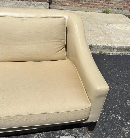Baker Furniture Laura Kirar 'NEUE" Loveseat in Leather and Linen - 10