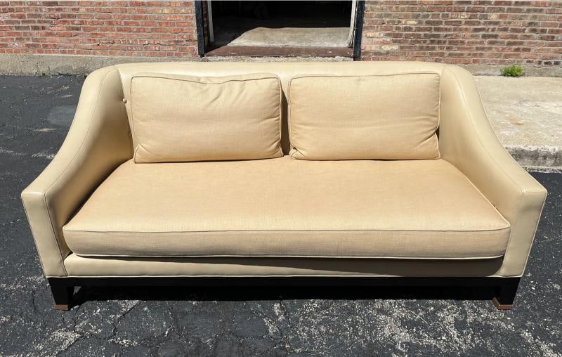 Baker Furniture Laura Kirar 'NEUE" Loveseat in Leather and Linen - 4