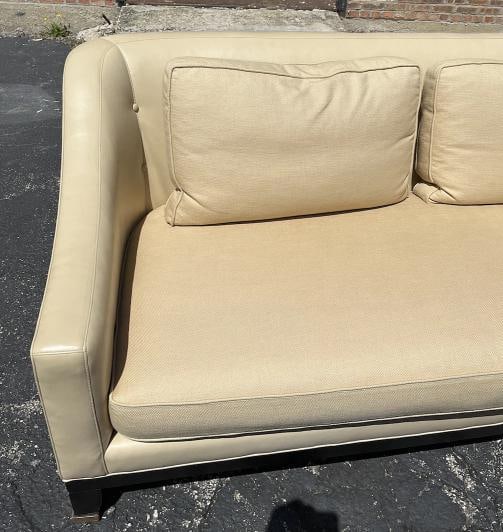 Baker Furniture Laura Kirar 'NEUE" Loveseat in Leather and Linen - 7