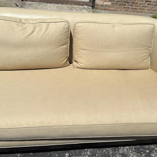 Baker Furniture Laura Kirar 'NEUE" Loveseat in Leather and Linen - 8