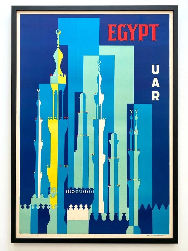 " EGYPT UAR " RARE 1962 MID CENTURY MODERN SILKSCREEN PRINT FRAMED TRAVEL POSTER: Condition: Used,Size: Large (up to 60in.),Style: Modern,Type: Print,Features: BRAND NEWLY CUSTOM FRAMED, RARE OUT OF PRINT, Framed,Subject: Travel,Original/Licensed Reprint: Original,Year of Productio