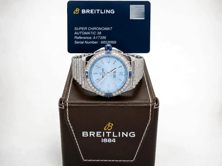 2025 Breitling Super Chronomat 38 A17356 Diamond Bezel Blue Dial Steel Box Paper - 3