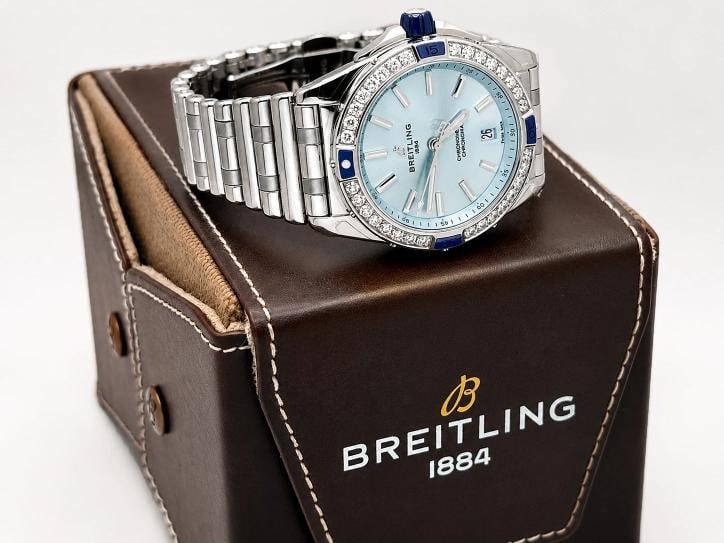 2025 Breitling Super Chronomat 38 A17356 Diamond Bezel Blue Dial Steel Box Paper - 4