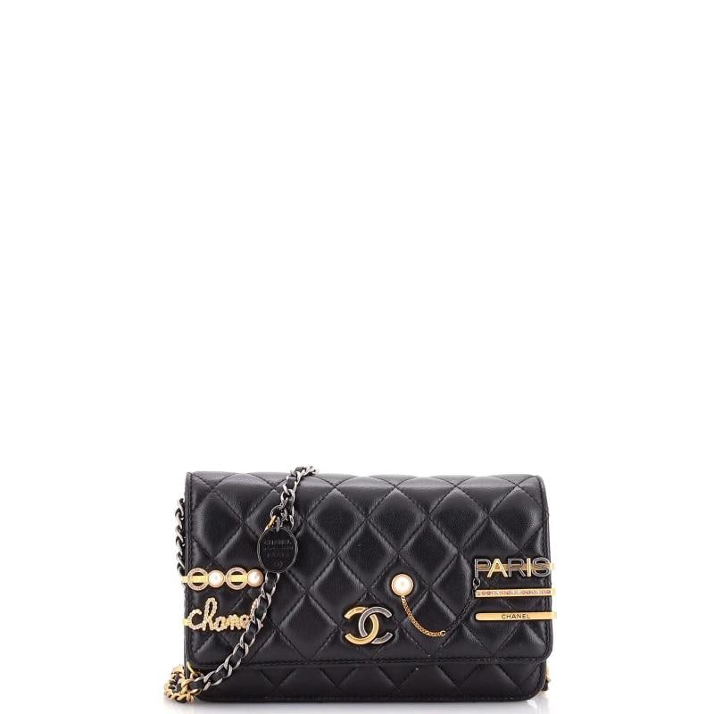 Chanel Coco Clips Wallet on Chain Embellished Quilted Lambskin: Measurements: Height 5", Width 7.5", Depth 1.5" . Condition: Pre-owned - Good,Brand: Chanel,Exterior Material: Leather,Style: Cross Body Bags,Exterior Color: Black,Department: Women,Size: Unknown