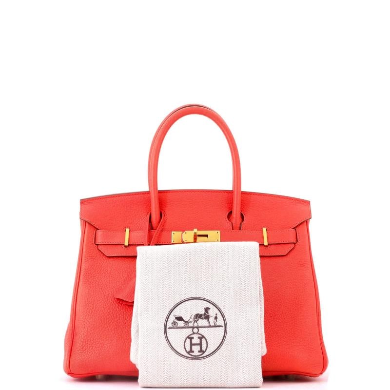 Hermes Birkin Handbag Red Clemence with Gold Hardware 30 - 2
