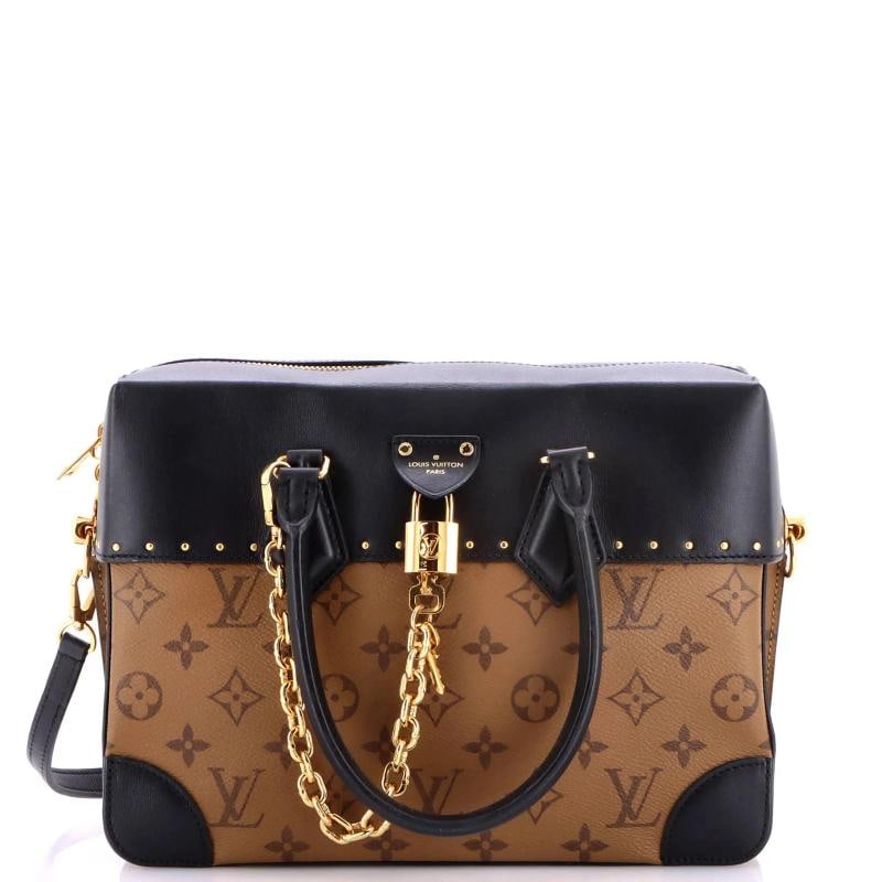 Louis Vuitton City Malle Handbag Reverse Monogram Canvas and Leather MM: Accessories: Dust Bag, Keys, Lock, Accessories Dust Bag, With Strap Measurements: Handle Drop 4.5", Height 8", Width 10.5", Depth 4", Strap Drop 18-21". Condition: Pre-owned - Excellent,Brand: Louis