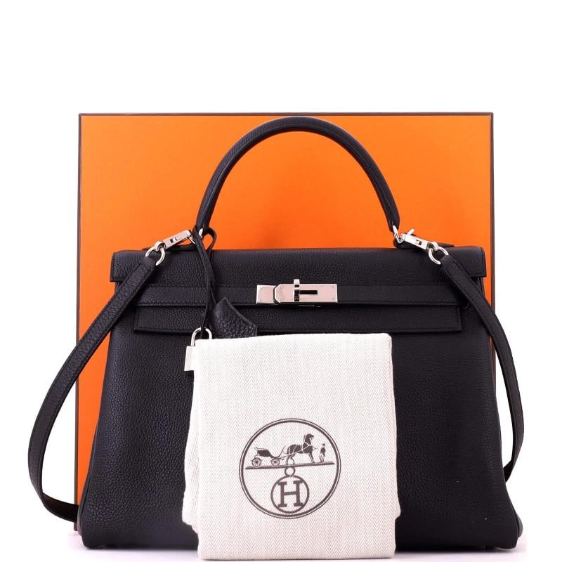 Hermes Kelly Handbag Black Togo with Palladium Hardware 32 - 2