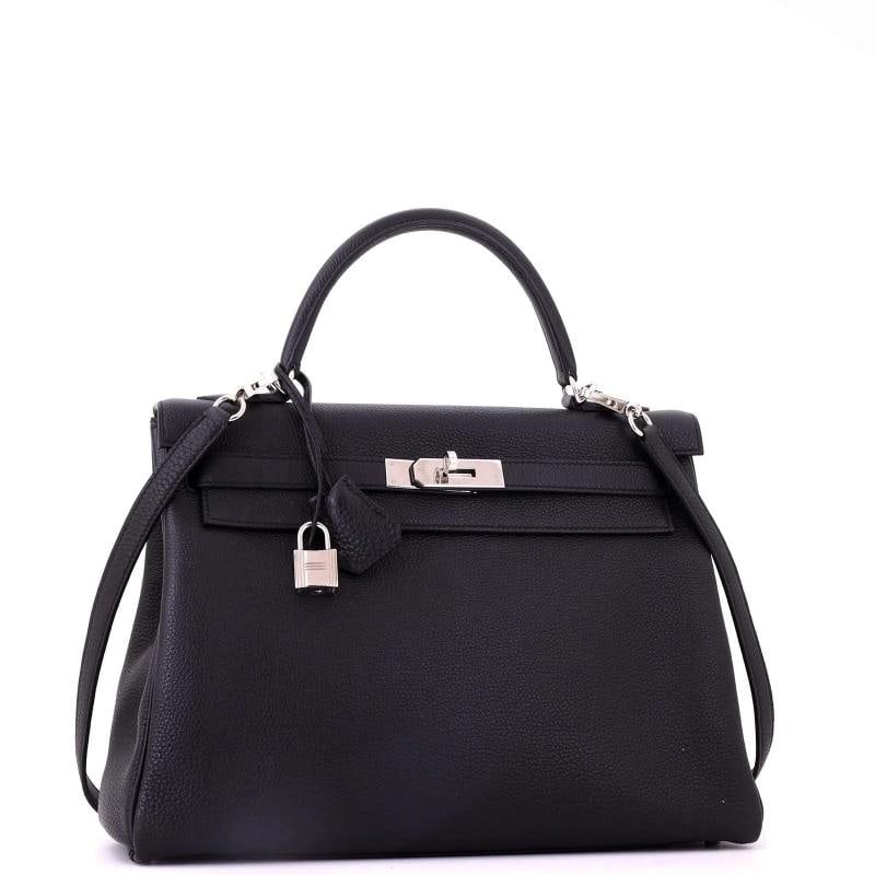 Hermes Kelly Handbag Black Togo with Palladium Hardware 32 - 3
