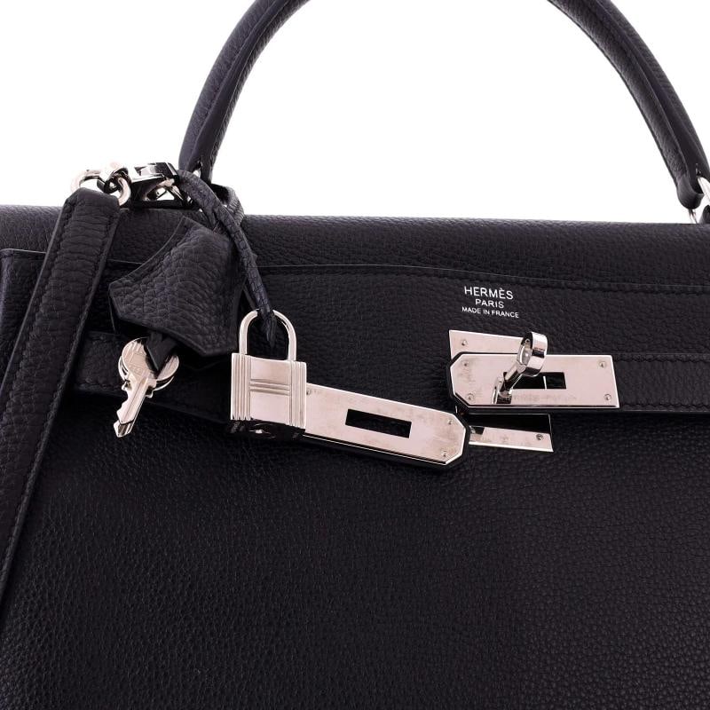 Hermes Kelly Handbag Black Togo with Palladium Hardware 32 - 7