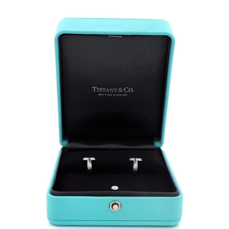 Tiffany & Co. T1 Huggie Hoop Earrings 18K White Gold with Half Pave Diamonds - 2