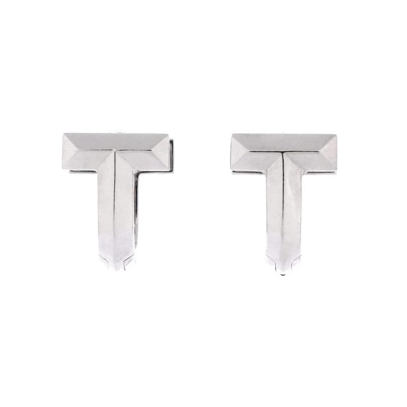 Tiffany & Co. T1 Huggie Hoop Earrings 18K White Gold with Half Pave Diamonds - 3