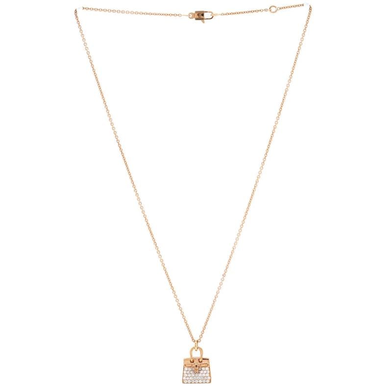 Hermes Birkin Amulette NM Pendant Necklace 18K Rose Gold and Diamonds - 3