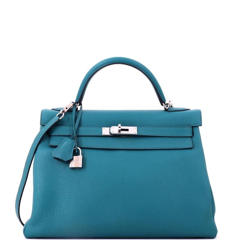 Hermes Kelly Handbag Blue Togo with Palladium Hardware 32: Condition: Pre-owned - Good,Brand: Hermes,Exterior Material: Leather,Style: Top Handle,Exterior Color: Blue,Department: Women,Size: 32,Accessories: Keys, Lock, Clochette, With Strap Condition: Good.