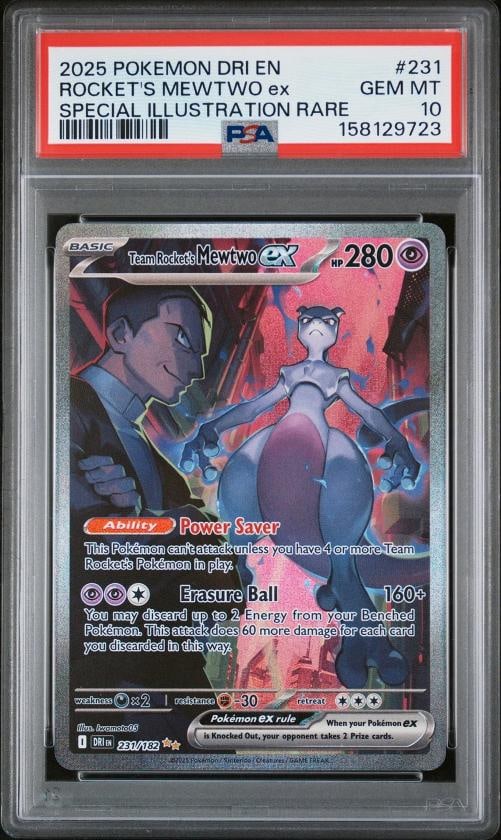 2025 POKEMON DRI EN-DESTINED RIVALS #231 TEAM ROCKET'S MEWTWO EX PSA 10 (1 of 2)
