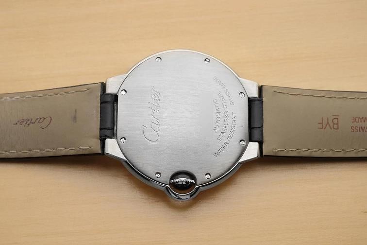 2002 CARTIER BALLON BLEU W69017Z4 SILVER 36MM ROMAN STEEL BLACK LEATHER WATCH - 10