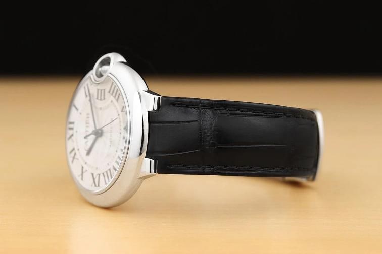 2002 CARTIER BALLON BLEU W69017Z4 SILVER 36MM ROMAN STEEL BLACK LEATHER WATCH - 4