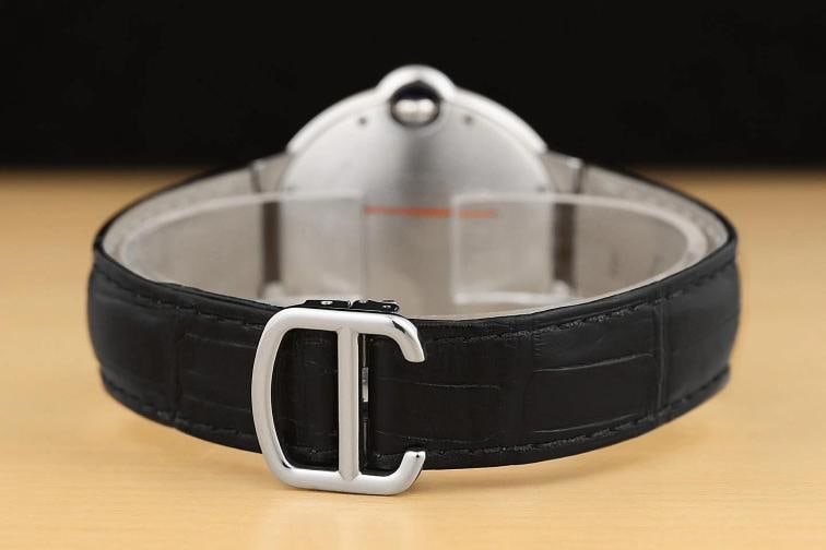 2002 CARTIER BALLON BLEU W69017Z4 SILVER 36MM ROMAN STEEL BLACK LEATHER WATCH - 6
