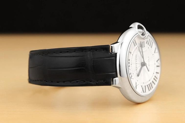 2002 CARTIER BALLON BLEU W69017Z4 SILVER 36MM ROMAN STEEL BLACK LEATHER WATCH - 7