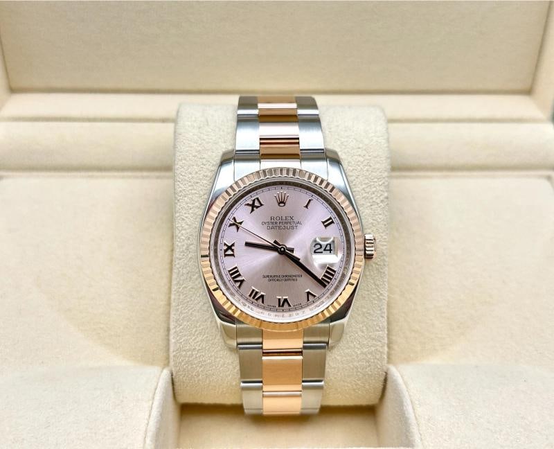 Rolex Datejust 116201 36mm Pink Roman Dial 18k Rose Gold Stainless Steel - 2