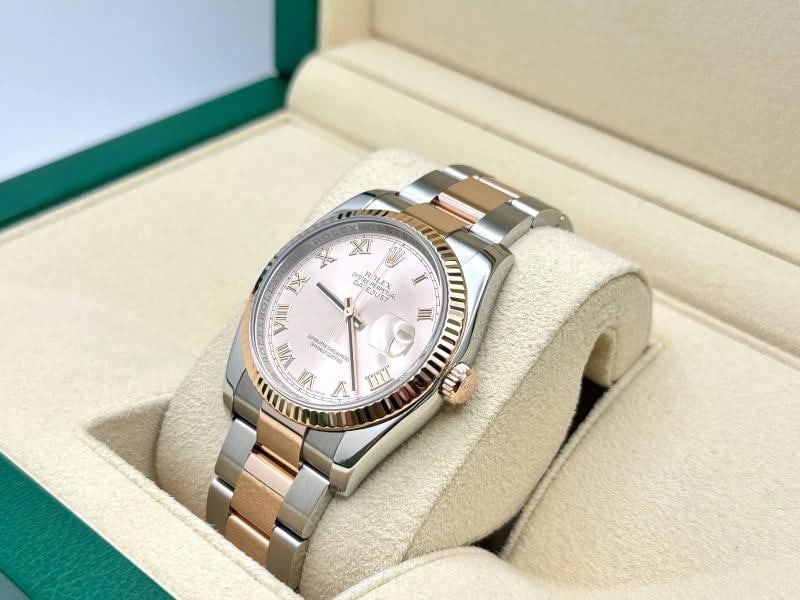 Rolex Datejust 116201 36mm Pink Roman Dial 18k Rose Gold Stainless Steel - 3