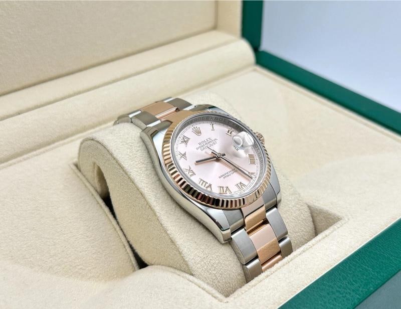 Rolex Datejust 116201 36mm Pink Roman Dial 18k Rose Gold Stainless Steel - 5