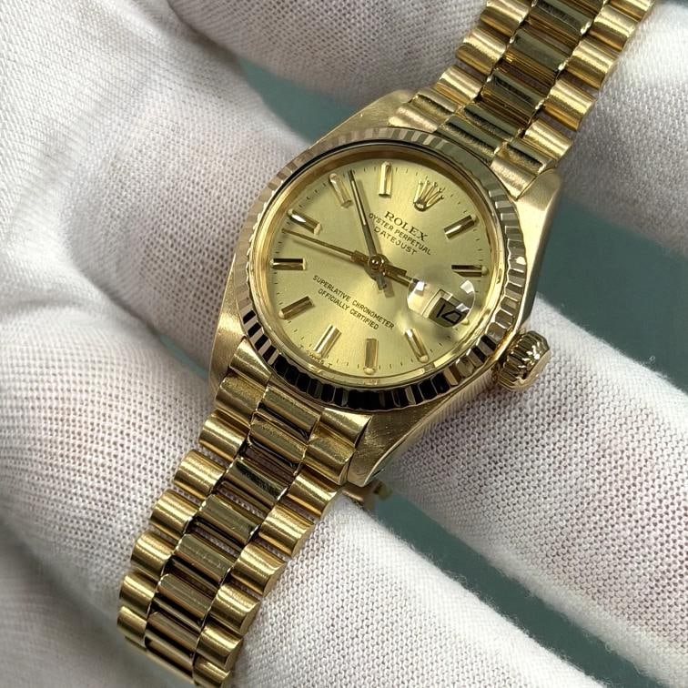 Rolex Ladies Datejust President 6917 Champagne Dial 18k Yellow Gold - 3