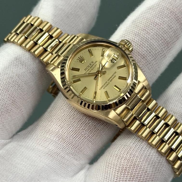 Rolex Ladies Datejust President 6917 Champagne Dial 18k Yellow Gold - 4
