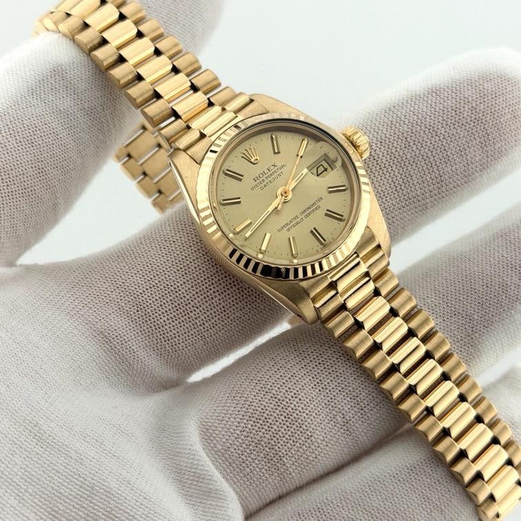 Rolex Ladies Datejust President 6917 Champagne Dial 18k Yellow Gold - 7