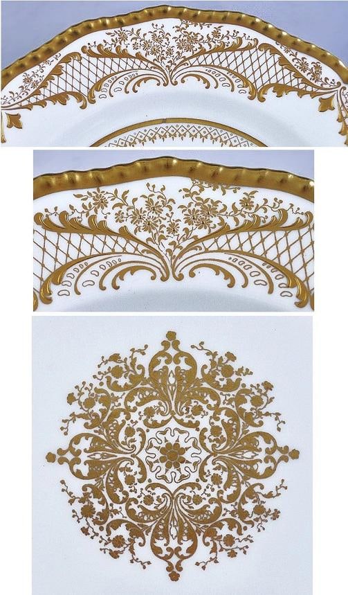 Best 12 Royal Doulton Gilt Porcelain RA2600 Dinner Plates - 3